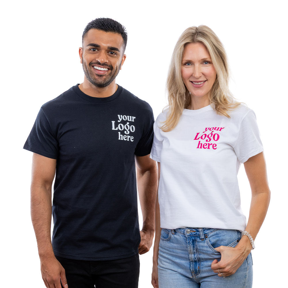 A man and women in Halo T-Shirts.