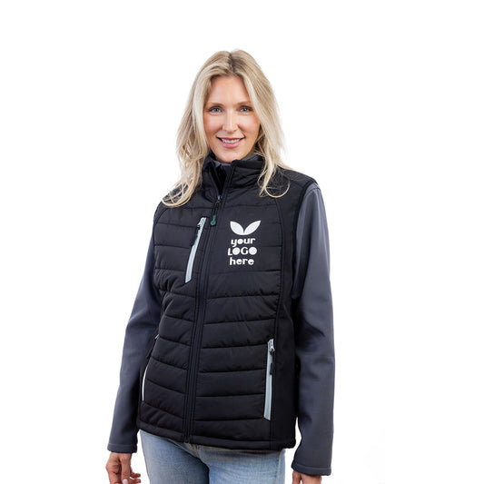 A woman in a black Expo Padded Gilet.