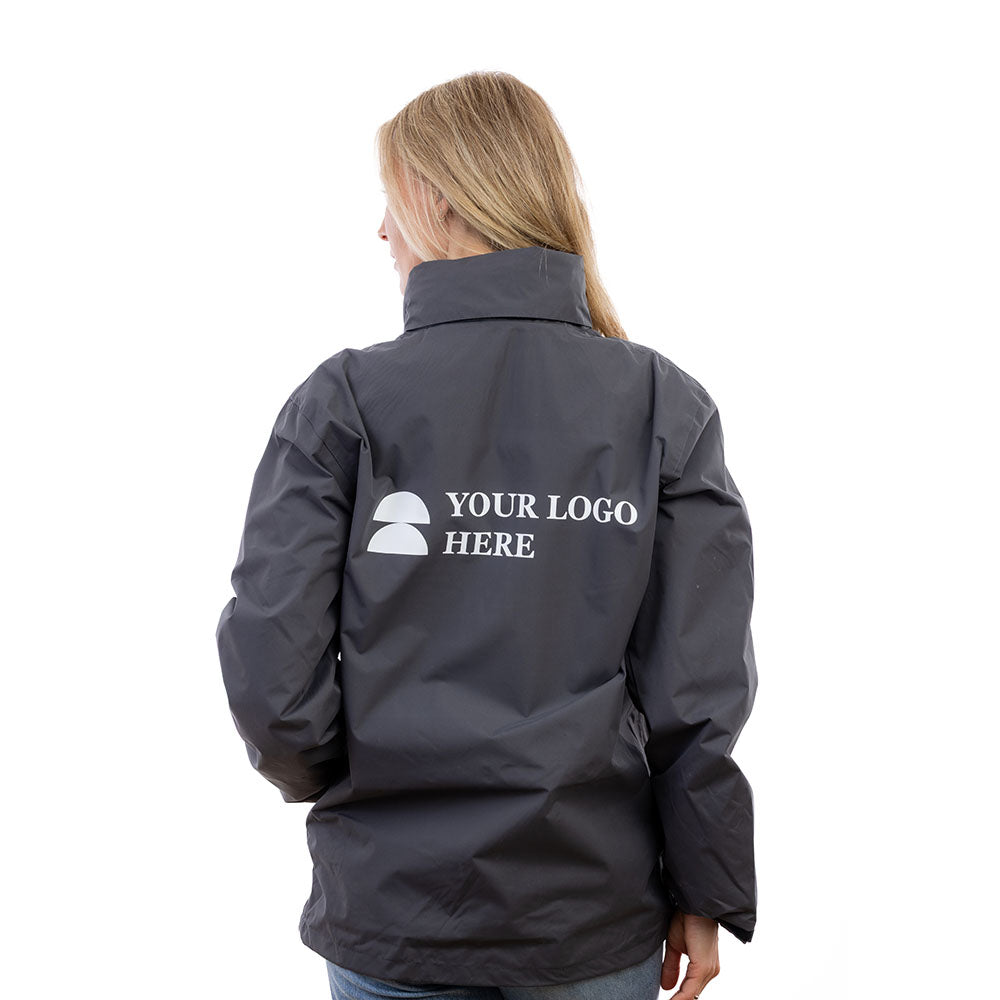 A woman in a grey Halo Winter Jacket from behind.